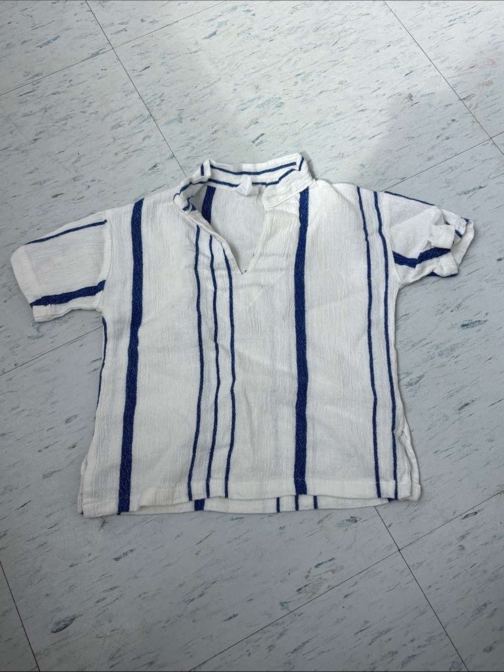 White & Blue Striped Kid’s Short-Sleeve Shirt